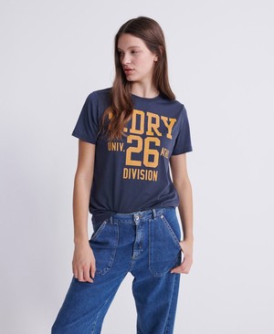 Superdry Classic Varsity Athletic Oversized Női Pólók Sötétkék | HATFW9286